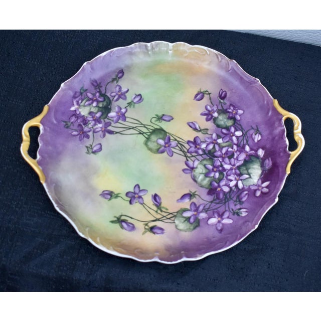 Antique Jean Pouyat Limoges Hand Painted Violet Porcelain Cake Tray Plate JPL For Sale - Image 14 of 14