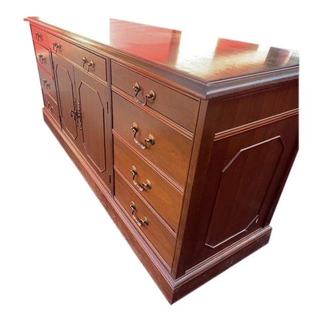 Vintage Boling Chair Co. Solid Wood Credenza / Sideboard – Traditional Style With Brass Hardware For Sale