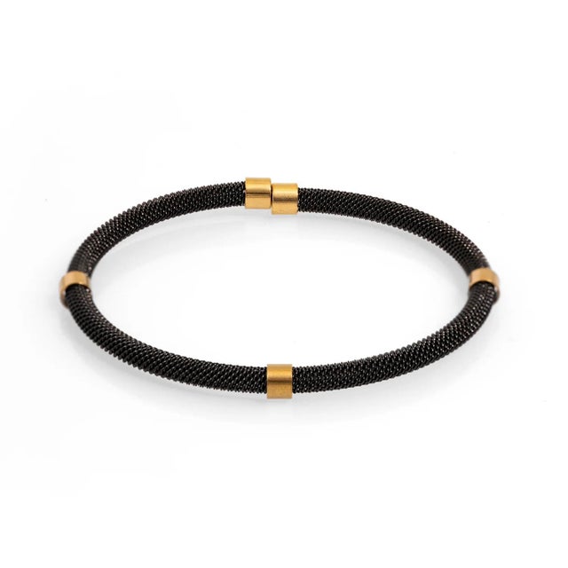 Men's Fashion Style Black Steel & Gold Bracelet For Sale In Miami - Image 6 of 6