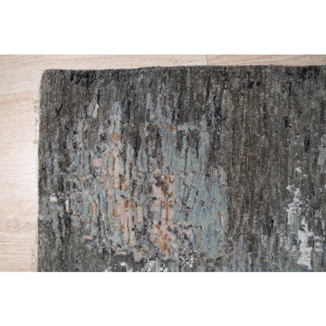 Cozy Modern Charcoal Hand-Knotted Wool Rug Carpet, Abstract Contemporary Design For Sale - Image 4 of 7