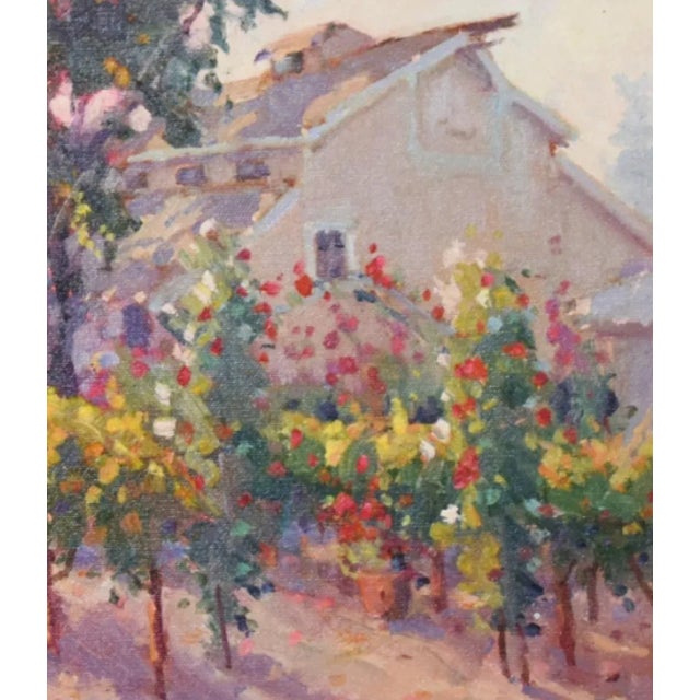 Silvio Silvestri, Listed Artist Farm Barn & Grapevines Landscape Oil Painting Including the Antiqued Gold Wood Frame For Sale In Los Angeles - Image 6 of 12