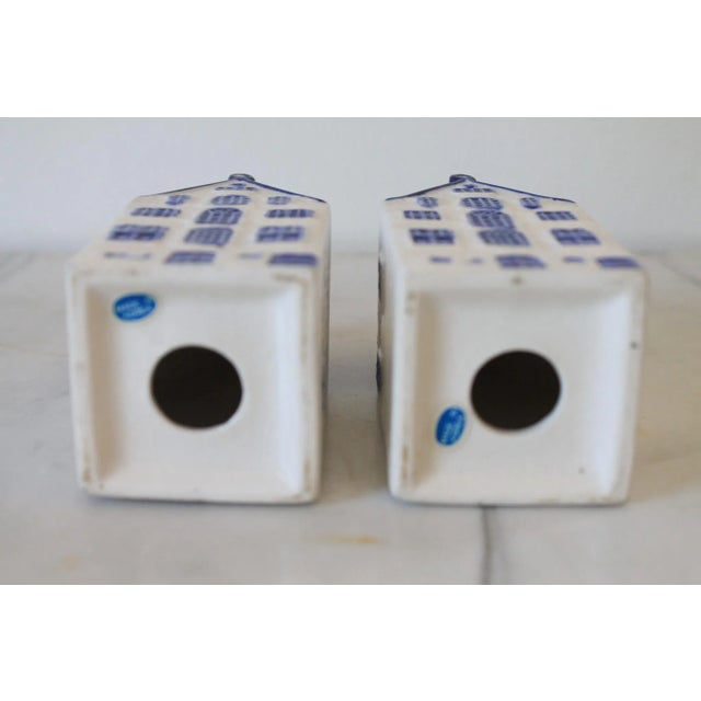 Vintage Blue and White Ceramic House Candle Holders - a Pair For Sale - Image 9 of 9