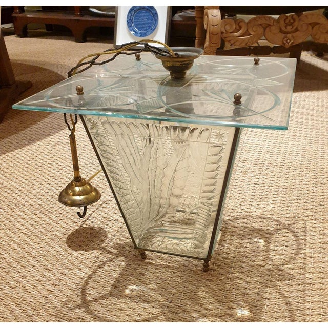 1950s Mid Century Modern Italian Green Glass Lantern For Sale - Image 4 of 9