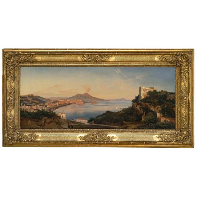 Ancient View of the Bay of Naples, Original Oil Painting, 19th-Century For Sale - Image 4 of 6