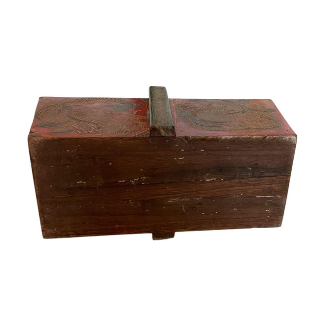 Chinese Vintage Hand-Painted Wedding or Rice Box With Handle, Dragons For Sale In San Francisco - Image 6 of 10