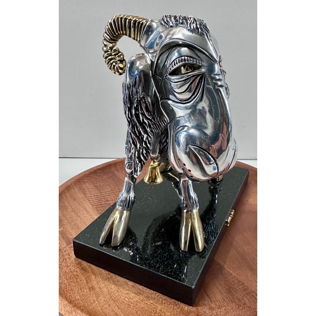 Contemporary Frank Meisler “Ephraim the Goat” Limited Edition Signed Kinetic Sculpture on Marble For Sale - Image 3 of 18