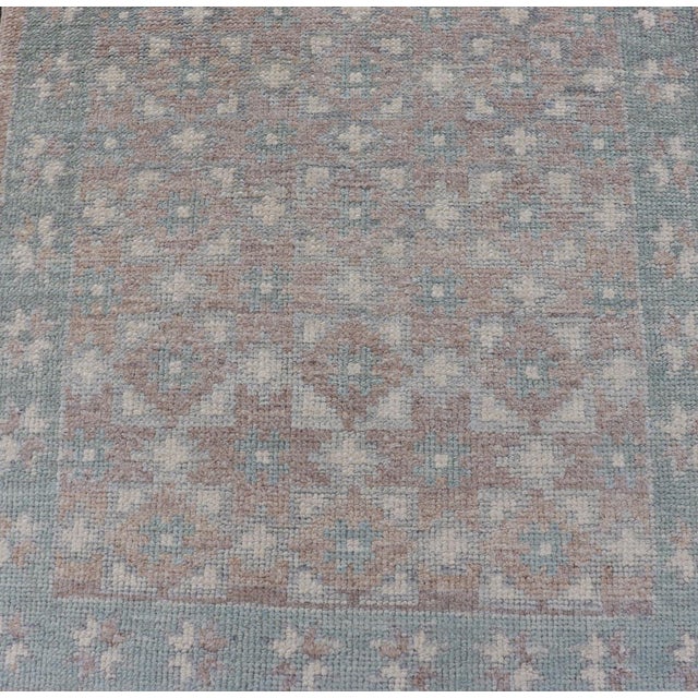 Modern Turkish Oushak Runner in Light Blue and Beige Tones With Allover Pattern For Sale - Image 4 of 12