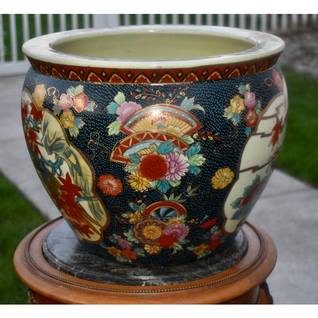 Vintage Satsuma Style Ceramic Fish Bowl Planter Birds Floral Gold Gilt Large For Sale - Image 14 of 18