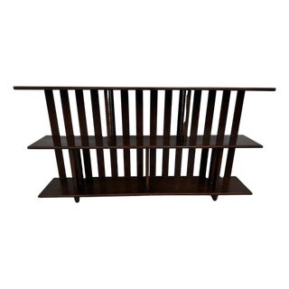 Walnut Slat Back 3 Tier Low Bookcase (2 Available) For Sale