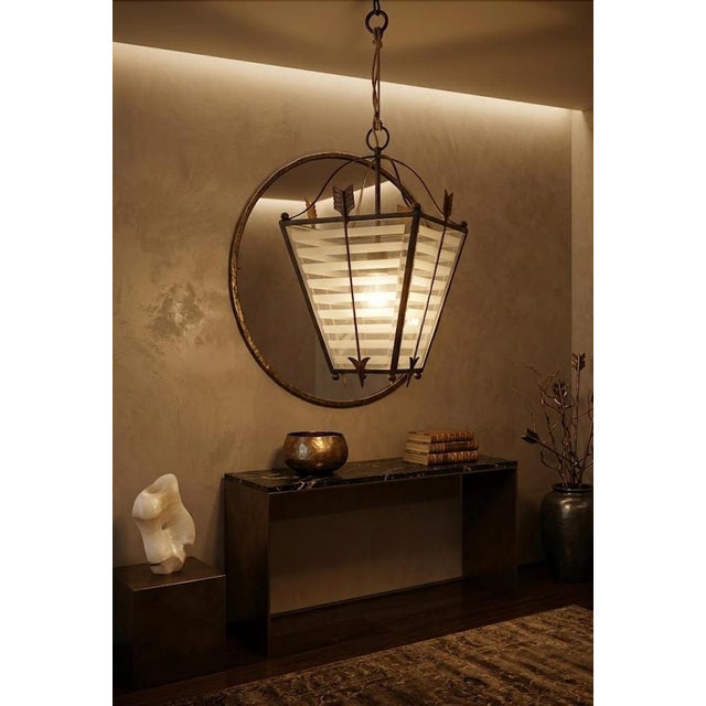 Italian Art Deco Metal and Glass Lantern, 1930s For Sale - Image 11 of 12