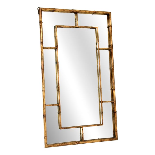 Vintage Italian Gilt Metal Mirror, 1971 For Sale