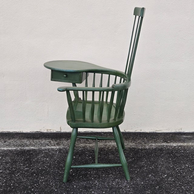 Traditional 1960s Vintage Windsor Writing Chair by Barnard & Simonds Co. In Green For Sale - Image 3 of 15