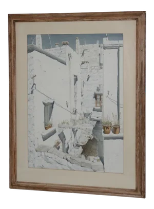 Original Watercolor Mediterranean Courtyard by Robert Banks C.1964
