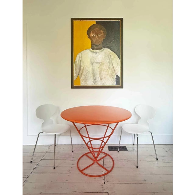 Orange Center Table Round Vintage Enameled Orange Metal For Sale - Image 8 of 9