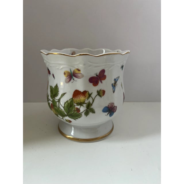 Baroque Set of Three Vintage Lenwile Ardalt China Springtime Butterfly Pattern Base Cachepot Base Planter For Sale - Image 3 of 9