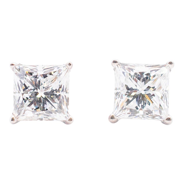 Ladies 18k White Gold 2.01ct. Princess Cut Diamond Stud Earrings - 2 Pieces For Sale