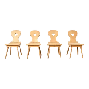 Set of Four 19th Century Primitive Swedish Folk Art Pine Chairs