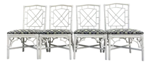 Vintage Palm Beach Regency Fretwork Rattan Dining Chairs | Set of 4