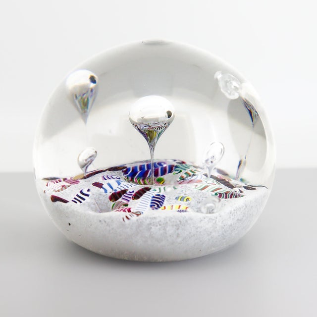 Transparent Paul Ysart Attributed Harlequin White Ground/Polychrome Twist Glass Paperweight For Sale - Image 8 of 15