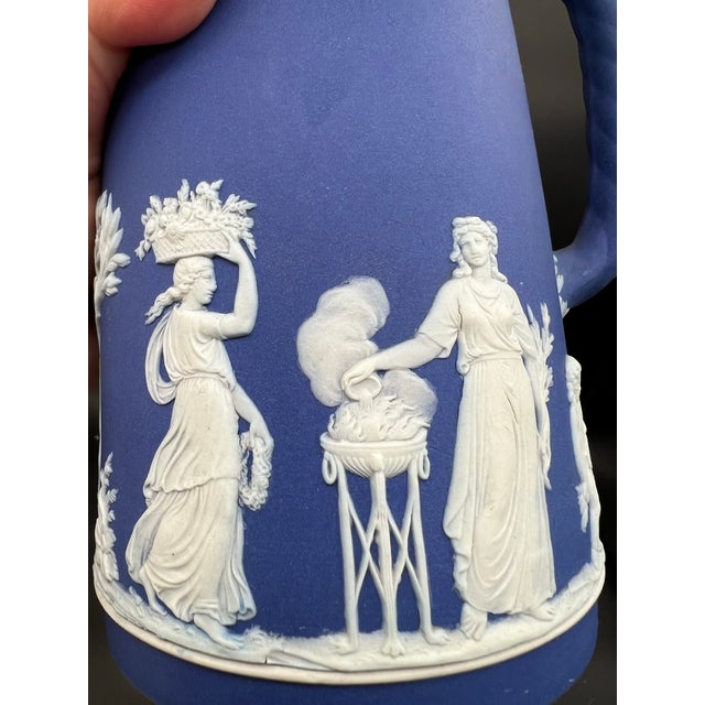 Early 20th Century Antique Wedgwood Jasperware Dark Blue Jug Pitcher 1891-1908 For Sale - Image 5 of 12