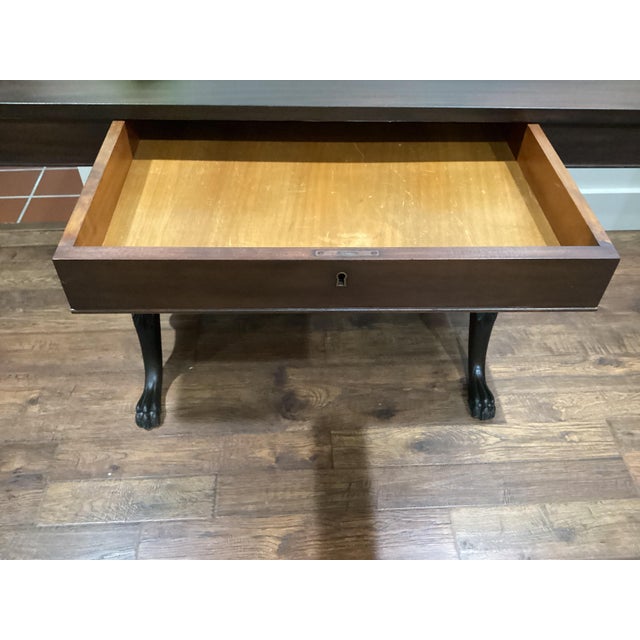 Brown 1800’s Antique Art Nouveau Victorian Solid Walnut Desk Carved Feet Excellent Brown With Letter Holder For Sale - Image 8 of 18