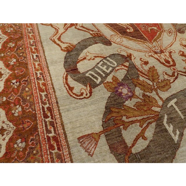 Rustic Galerie Shabab Collection Early 20th Century 'Royal Coat of Arms of the United Kingdom' Accent Rug For Sale - Image 3 of 10