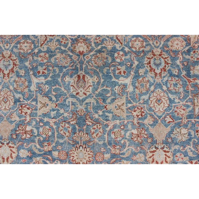 Red Antique Persian Malayer Rug With Floral Lattice Design in Sky Blue and Soft Red For Sale - Image 8 of 9