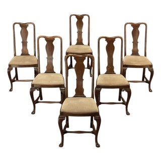 Set of 6 Antique Queen Anne Chestnut Dining Chairs For Sale