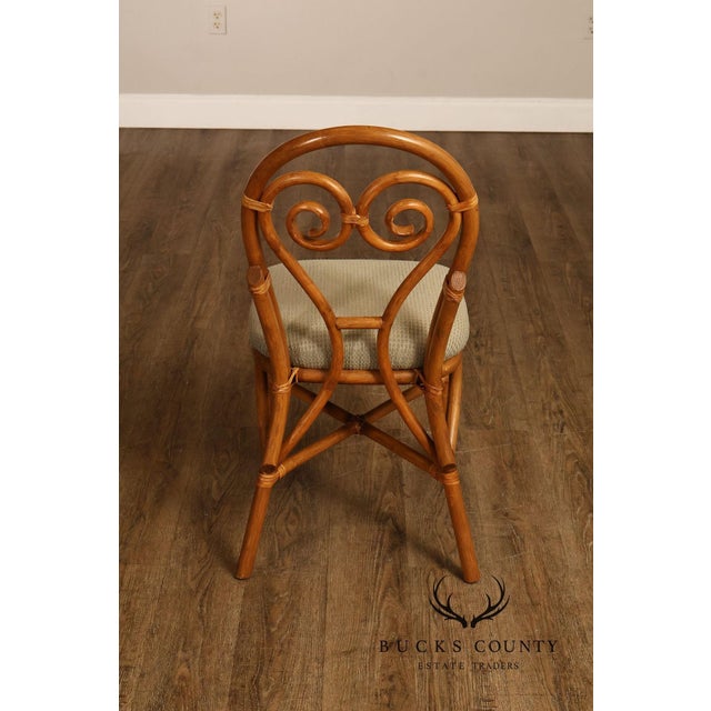 Coastal Style Pair Of Rattan Dining Chairs With Upholstered Seats For Sale - Image 9 of 18