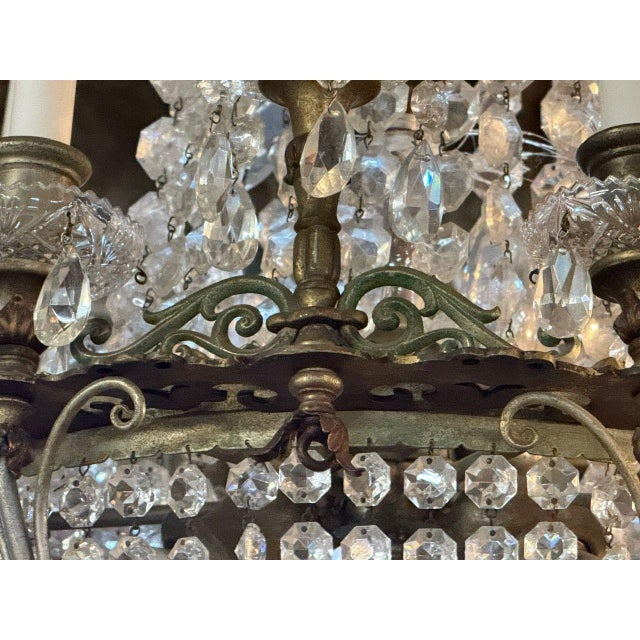 Gold French Empire, Thirteen Light Basket Chandelier, Bronze, Crystal, France, 19th C For Sale - Image 8 of 11