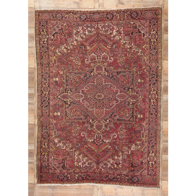 Mid 20th Century Mid 20th Century Vintage Persian Heriz Rug - 08'04 X 11'08 For Sale - Image 9 of 9
