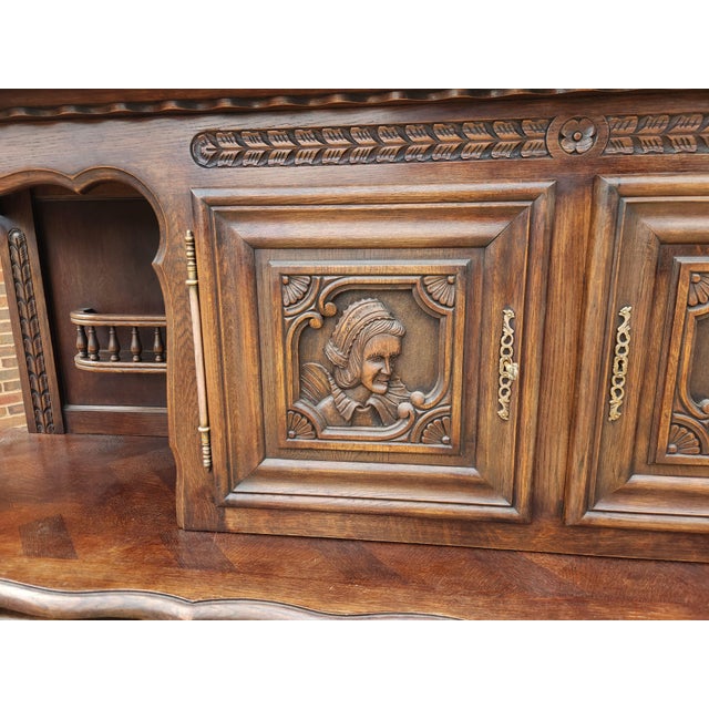 Antique French Brittany Hand-Carved Oak Sideboard, C. 1920s For Sale - Image 9 of 14
