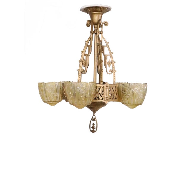 Art Deco Slip Shade Chandelier by the Lincoln Manufacturing Company C. 1930's For Sale - Image 4 of 11