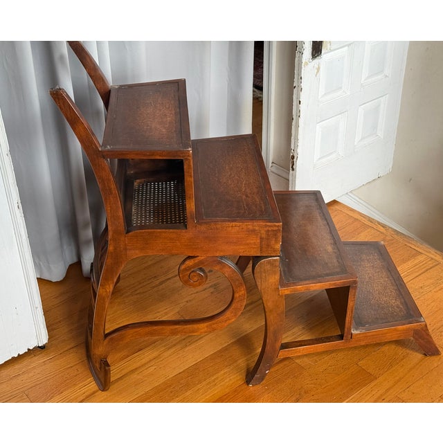 1980s Regency Mahogany and Cane Metamorphic Chair to Steps For Sale - Image 15 of 16