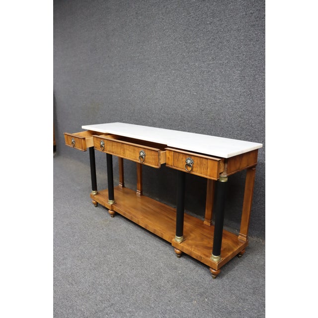 John Widdicomb Neoclassical Marble-Top Console Table With Ebonized Columns For Sale - Image 11 of 14
