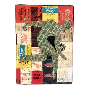 Contemporary Wayne Cunningham Abstract “Running Man “ Collage Signed