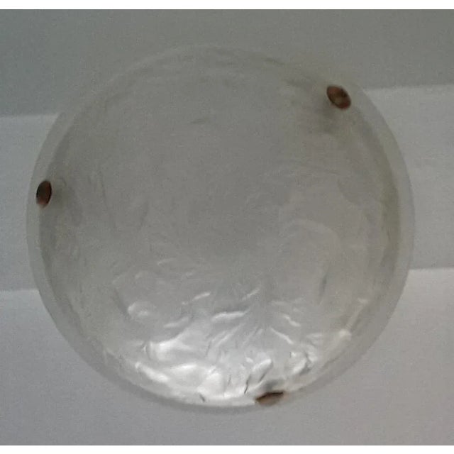 French Art Deco Ceiling Lamp with Brass Mount & Domed Glass Bowl with Floral Motif, 1930s For Sale - Image 3 of 4