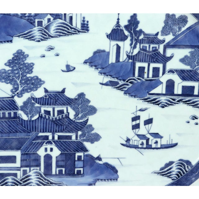 Blue Chinese Export Porcelain Canton Large Blue & White Serving Dish For Sale - Image 8 of 10