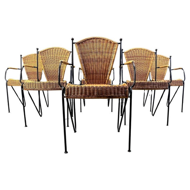 Wicker Chairs attributed to Frederick Weinberg, 1960s, Set of 6 For Sale - Image 11 of 11