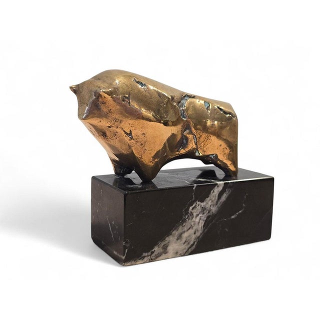 Modern Bronze Bull Sculpture on Marble Base, 1970 For Sale - Image 4 of 8
