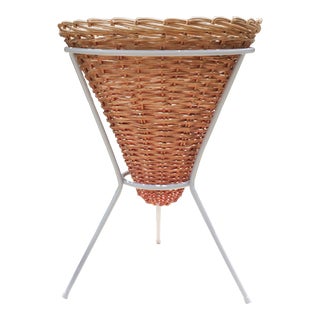Mid-Century Wicker Basket Planter on Metal Tripod Stand / Wicker and Metal Dining Table Base