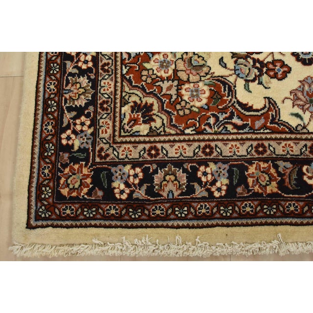 Fine Kashmar Rug 3’5′ X 4’8” Ivory Wool Traditional Hand-Knotted Carpet For Sale - Image 9 of 12