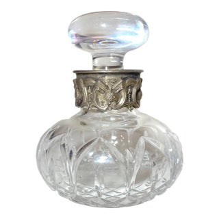 Antique Ornate Sterling Silver Cut Crystal Scent Cologne Perfume Bottle Jar For Sale