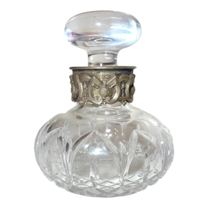 Antique Ornate Sterling Silver Cut Crystal Scent Cologne Perfume Bottle Jar