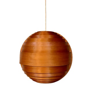 Large Spherical Hanging Lamp in Pine Veneer by Hans-Agne Jakobsson for Ellyset, 1960s For Sale