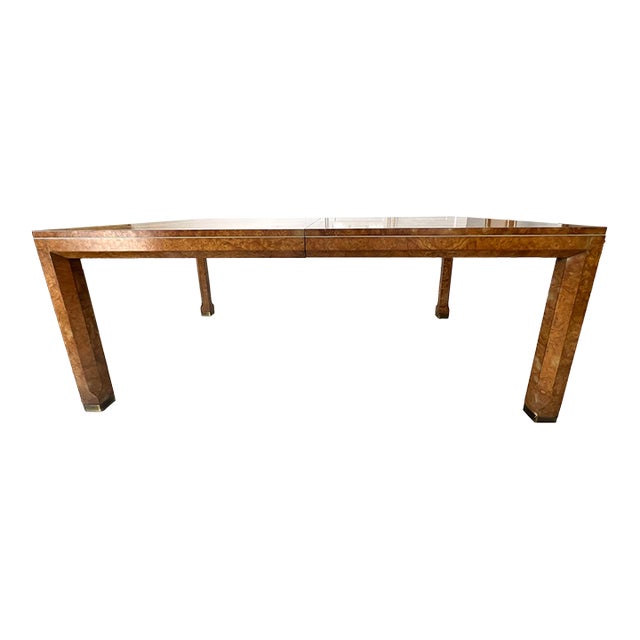 Mastercraft Mid-Century Hollywood Regency Burl Wood & Brass Dining Table For Sale