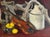 Vintage Impressionist Still Life Oil Painting of Violin Stoneware and Lemons For Sale - Image 4 of 7