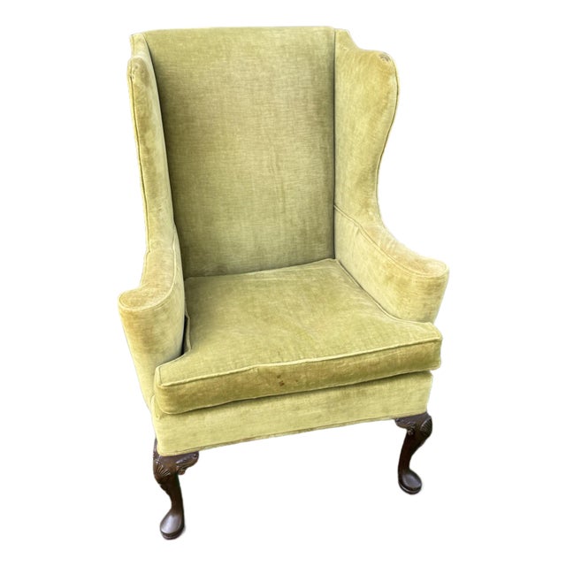 Hickory Chair Company Green Crushed Velvet Wingback Chair For Sale