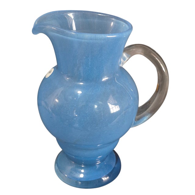 Late 20th Century Hand Blown Blue Art Glass "Wanda" Hand Made in Poland Pitcher Original Label For Sale - Image 10 of 10