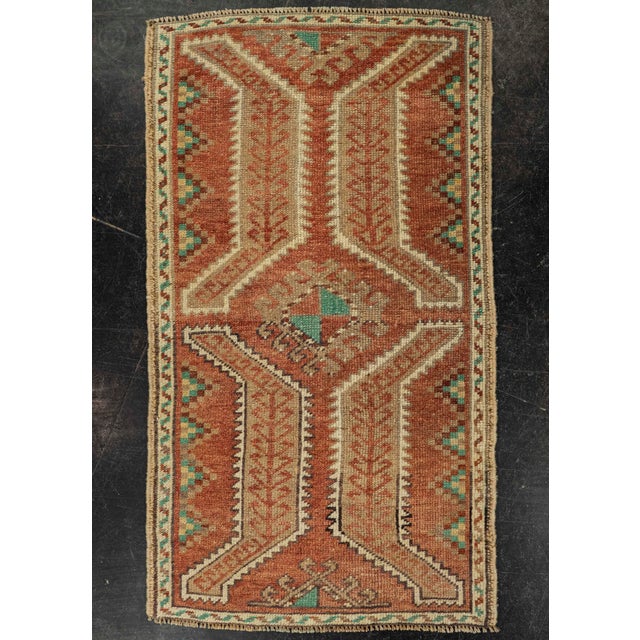 Terra Cotta Turkish Mini Rug Oriental Hand Knotted Vintage Rug 1'9" x 3'1" #21160 For Sale - Image 8 of 8